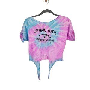Destinations USA Dip Tie Dye Crop‎ Top Tee in Purple/Blue - Size Small